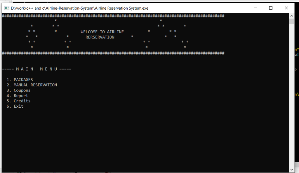 airline reservation in c++