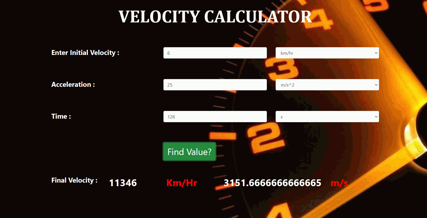 velocity calculator