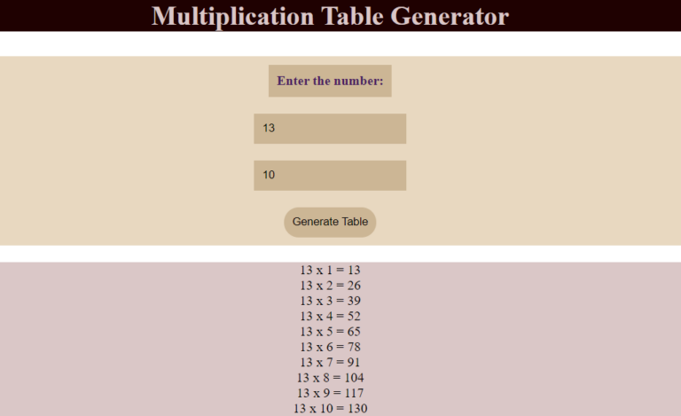 multiplication table generator